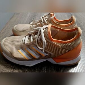 Womens Adidas Adizero Ubersonic 3.0 tennis shoes linen/white/flash orange 7.5 W